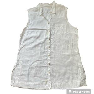 Woman’s white linen button down tank tunic